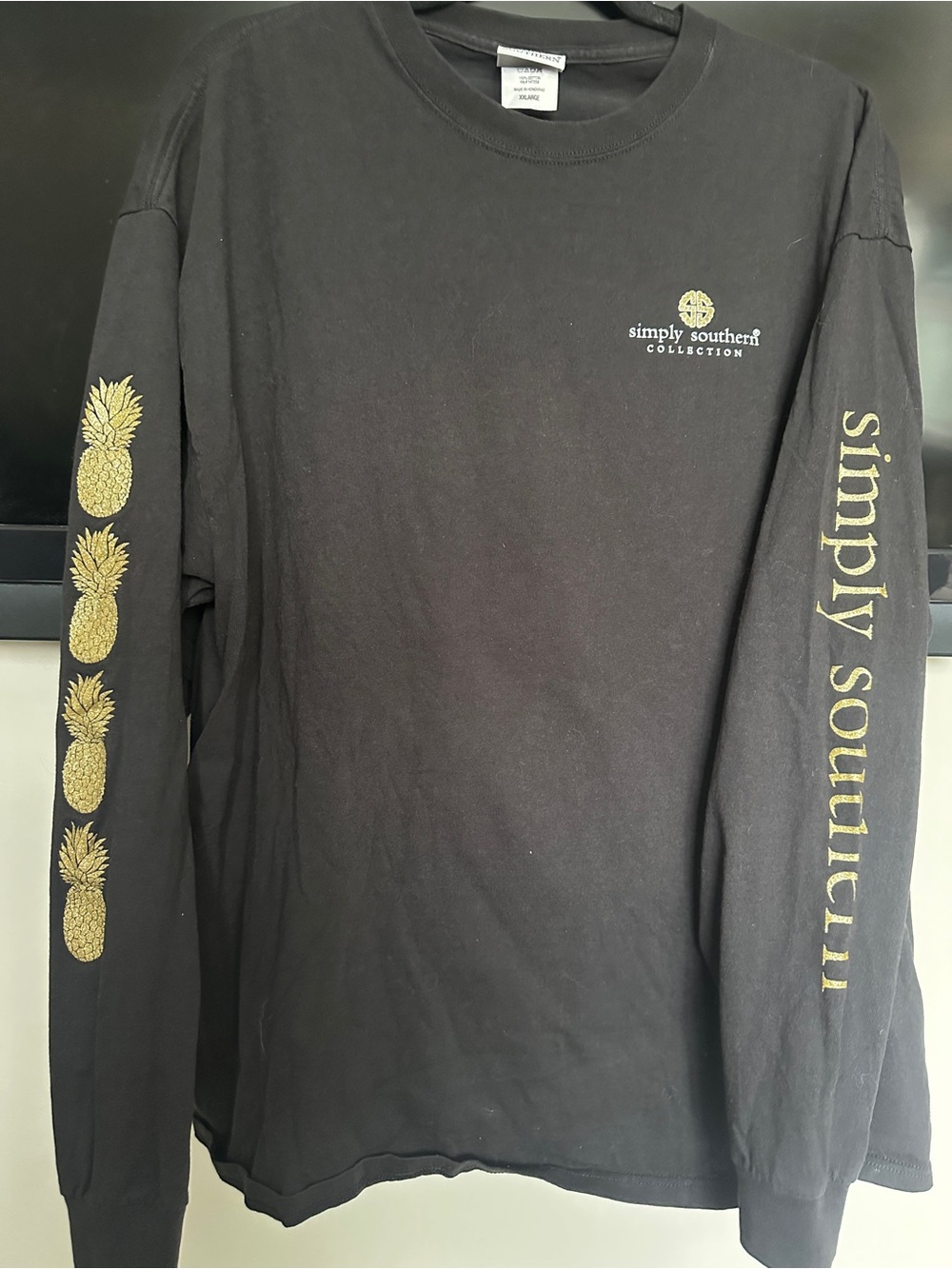 Simply Southern Womens Long-Sleeve Shirt with Gold Pineapple Print